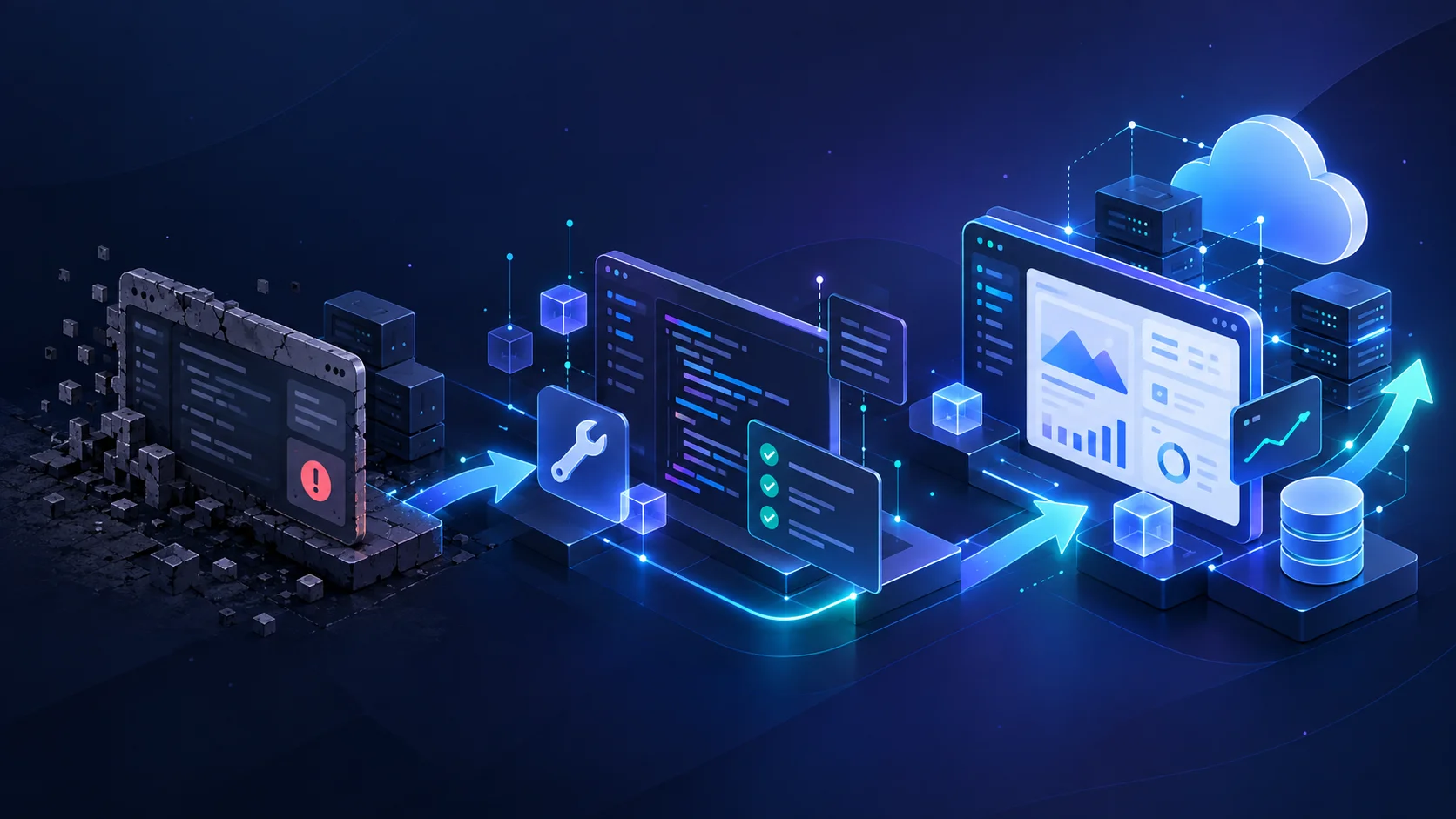 Evolución de un sistema con errores hacia una plataforma mantenida, conectada y operativa